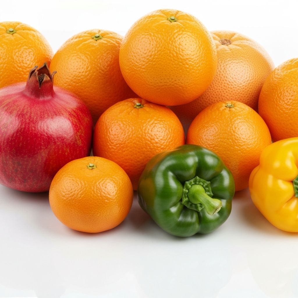 Citrus fruits and colorful vegetables