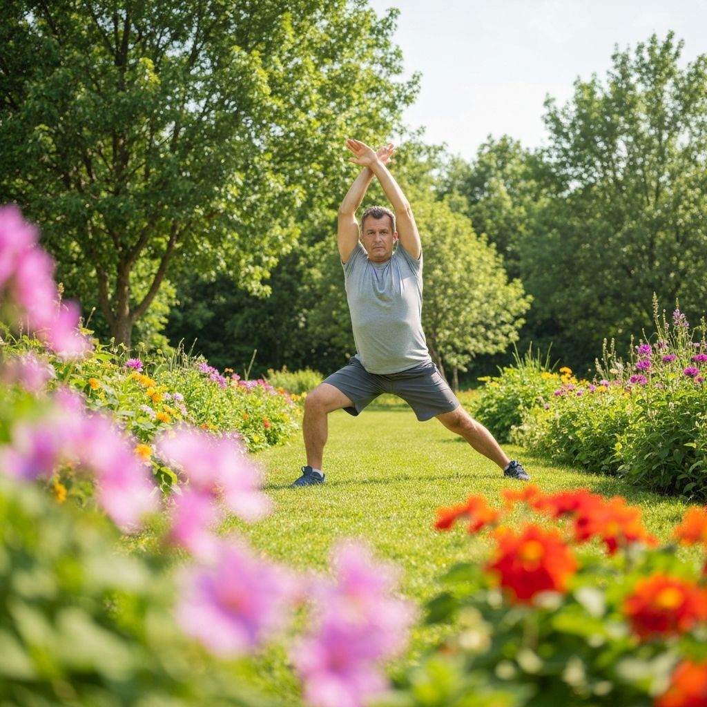 Man doing outdoor stretching and wellness activity